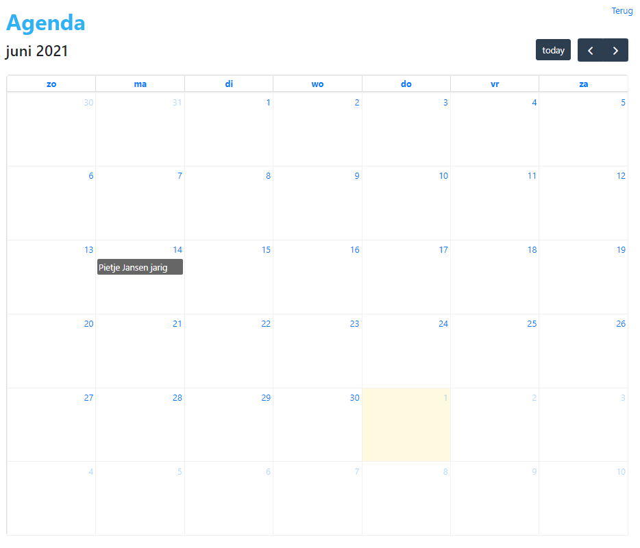 In de agenda kunnen belangrijke data worden toegevoegd voor het bedrijf, maar bijvoorbeeld ook de verjaardag van een medewerker.